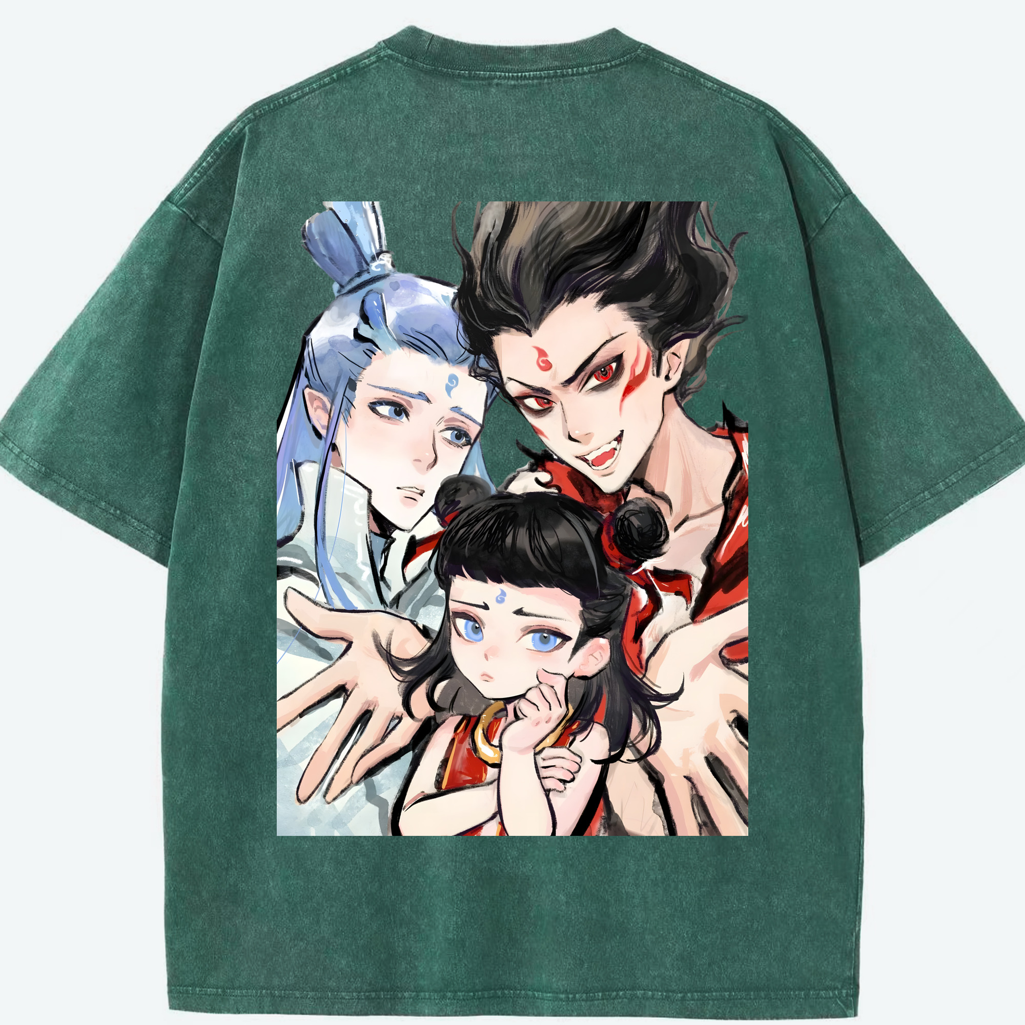 （画像用） Ne Zha 2 ナタ 魔童の大暴れ 綿100% ヴィンテージ風 半袖Tシャツ（背面プリント）